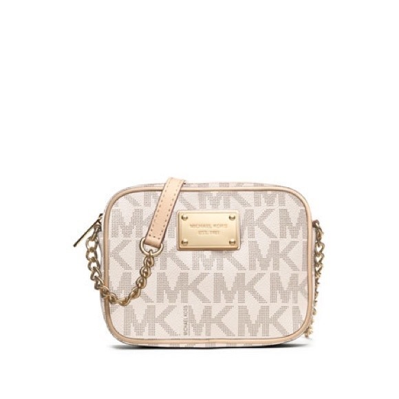 Michael Kors Crossbody Bag MK Signature Vanilla Chain Leather Camera Purse - Picture 1 of 11